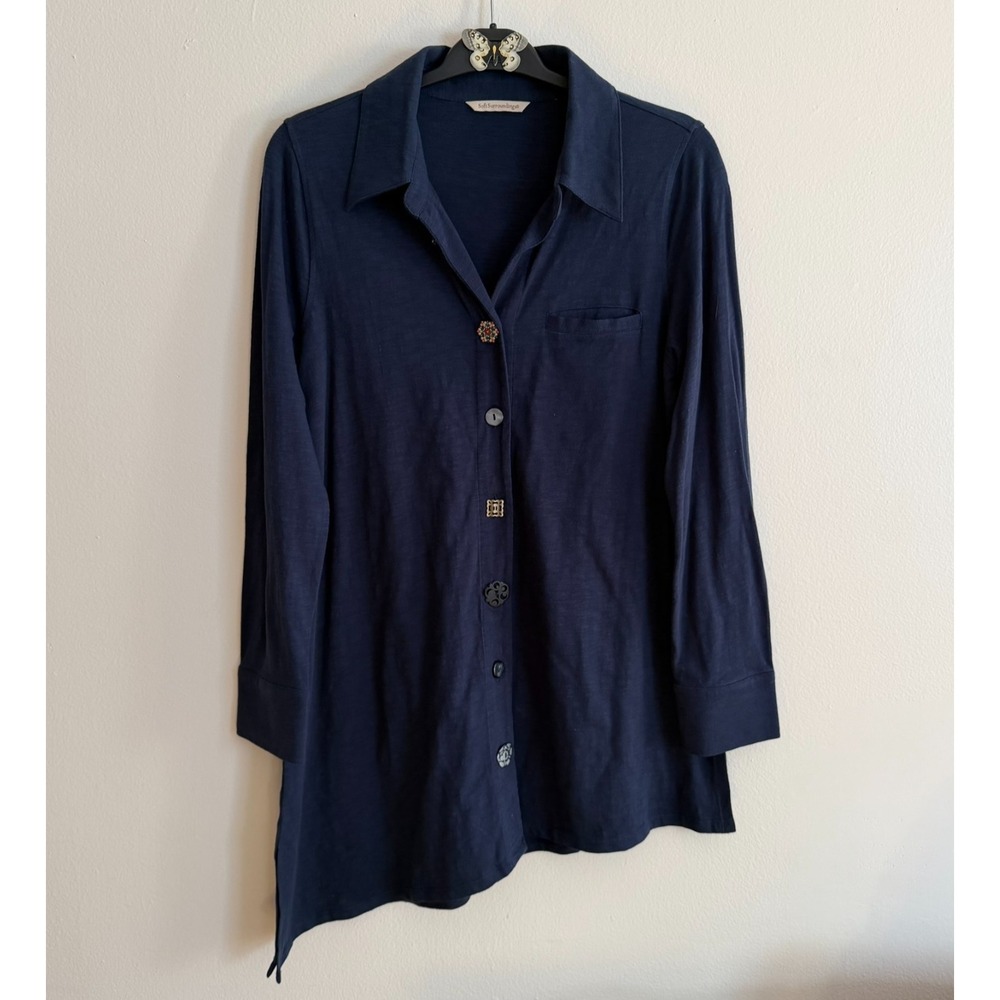 Soft Surroundings Tunic Top Womens M/L‎ Blue Danielle Mixed Button Lagenlook